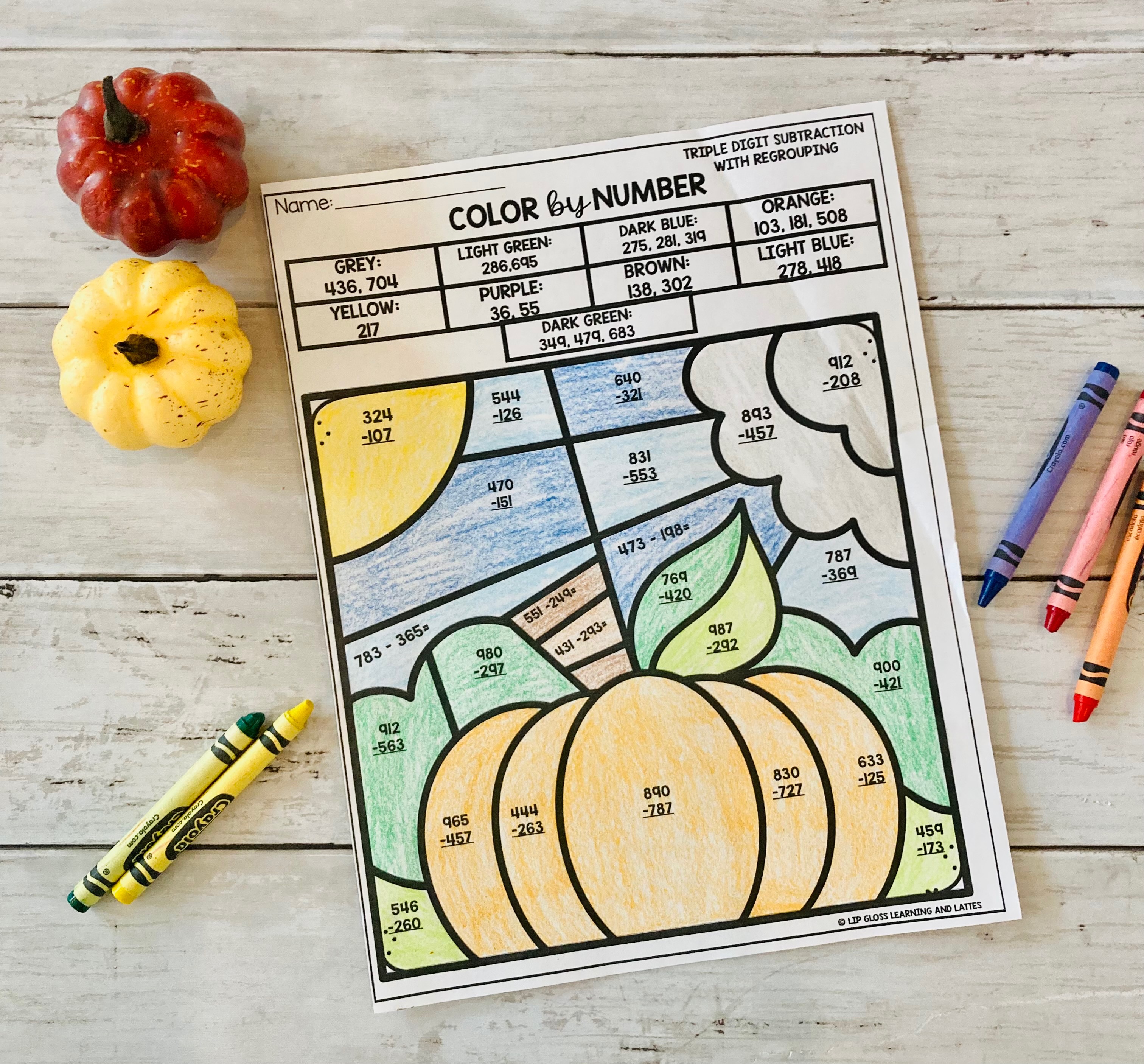 fall-addition-and-subtraction-color-by-number-worksheets