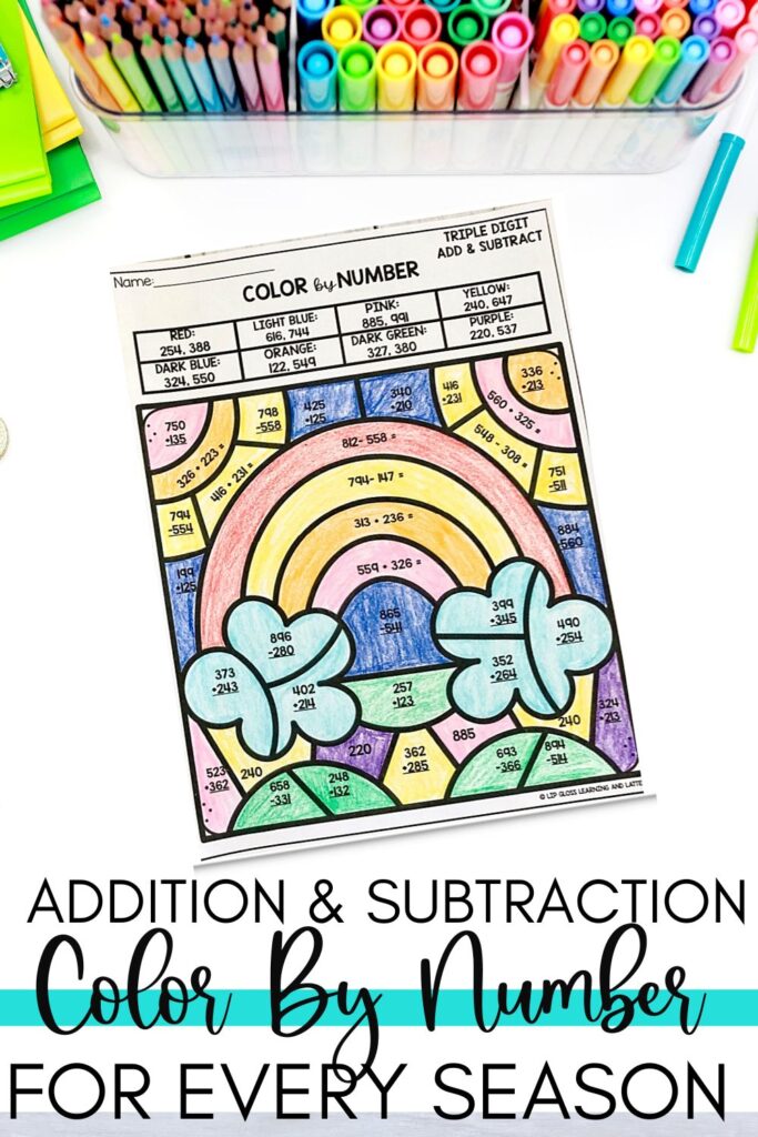 addition and subtraction color by number sheets for every season