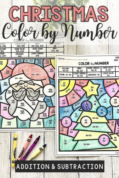 Christmas Addition and Subtraction Color By Number Pages - Lip Gloss ...