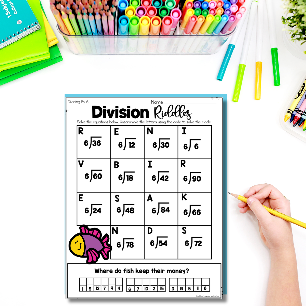 Division worksheet with math riddles for 3rd grade.
