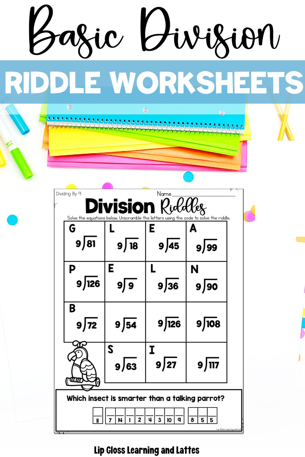 3rd grade division riddle worksheet image.