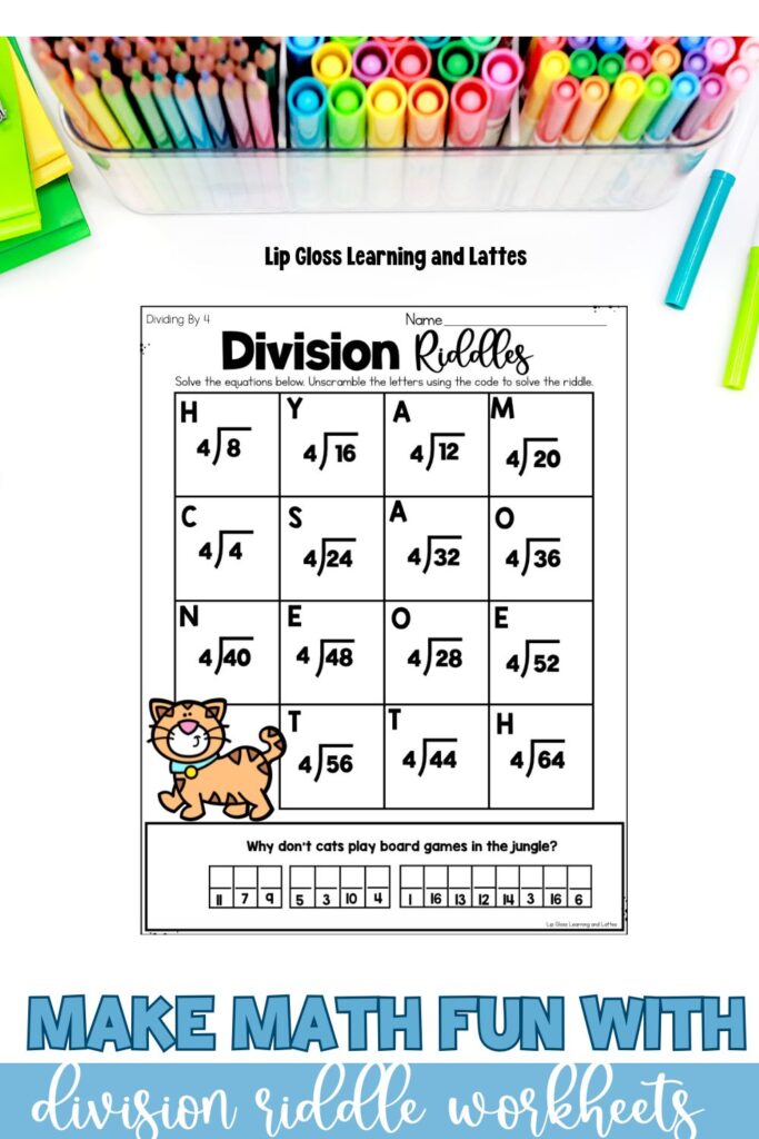 3rd grade division worksheet riddle sheet.