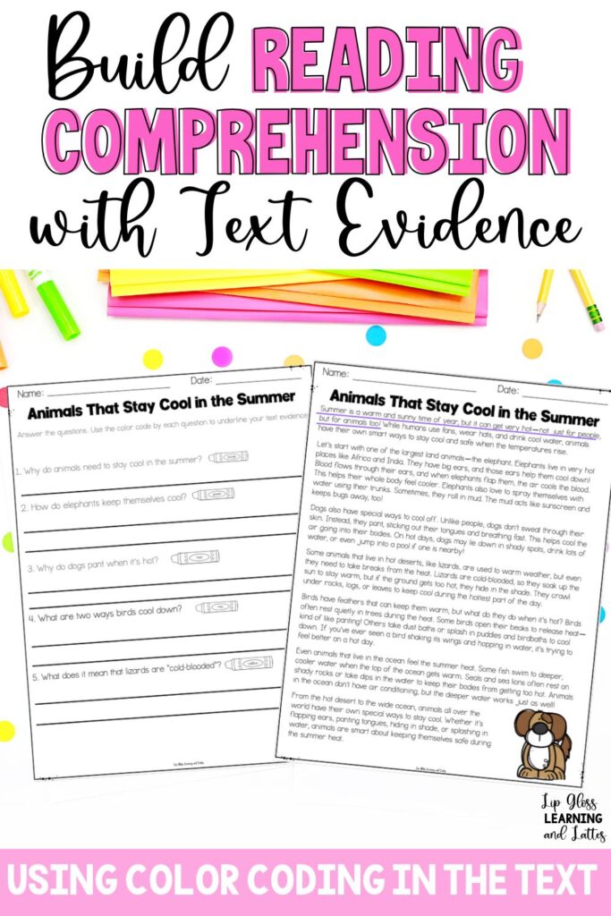 Build reading comprehension with text evidence using color coding in the text blog post.