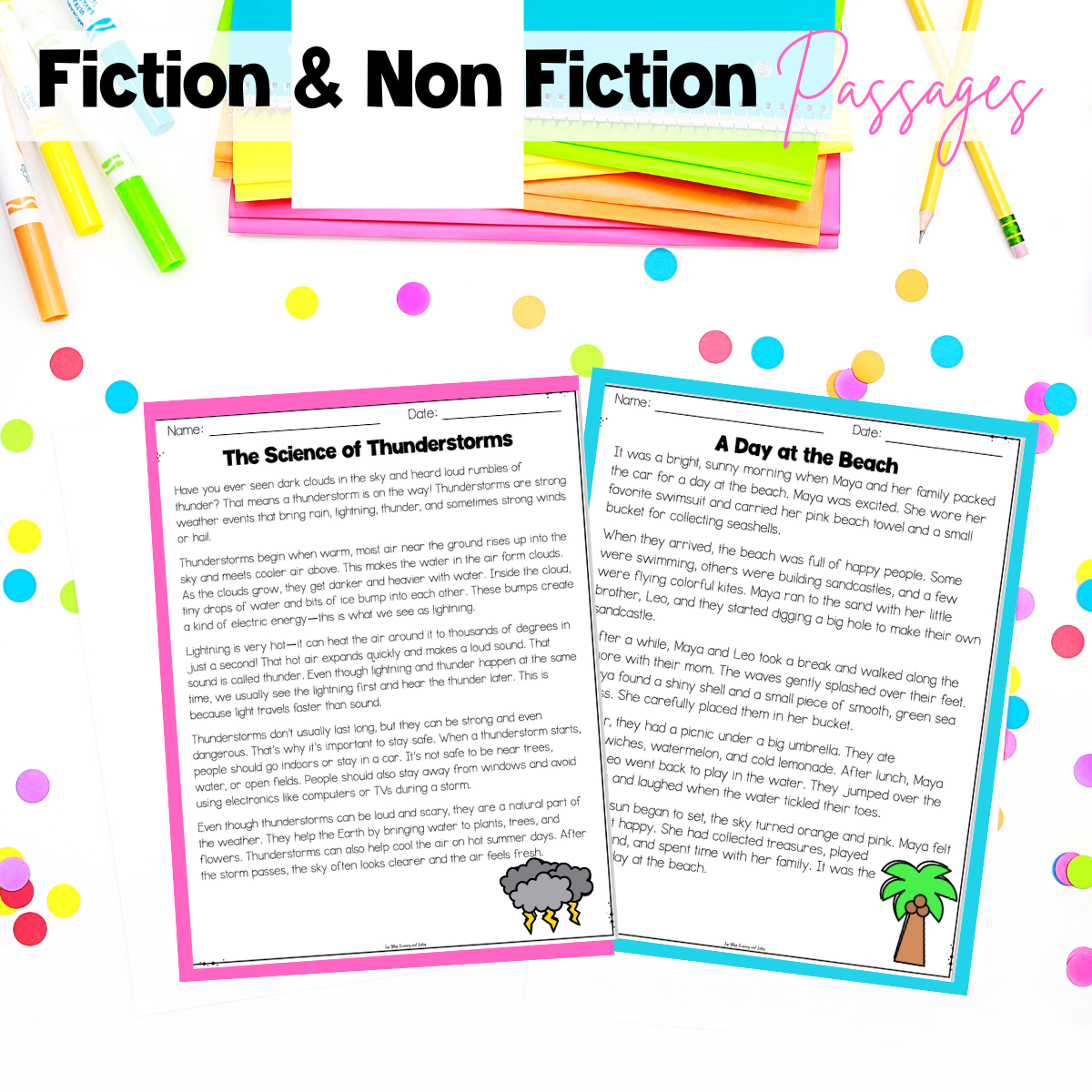 Fiction and non fiction reading passages for the year.