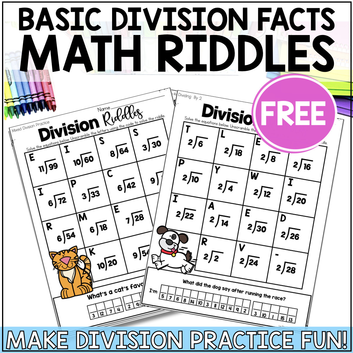 3rd grade division worksheets with riddles freebie cover. 