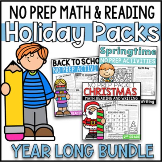 Get organized for back to school holiday math and reading no prep pack.
