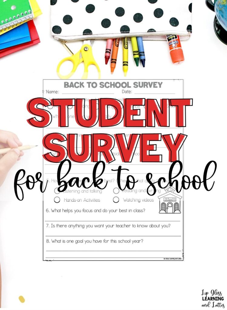 First week of school student survey for a get to know you activity.