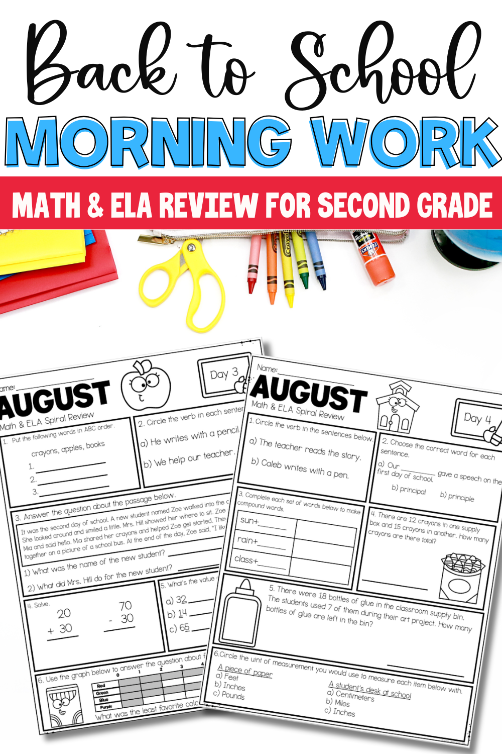 A blogpost for morning work ideas for back to school in 2nd grade.