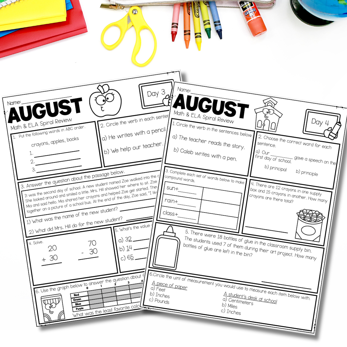Back to school morning work- ela and math spiral review for 2nd grade.