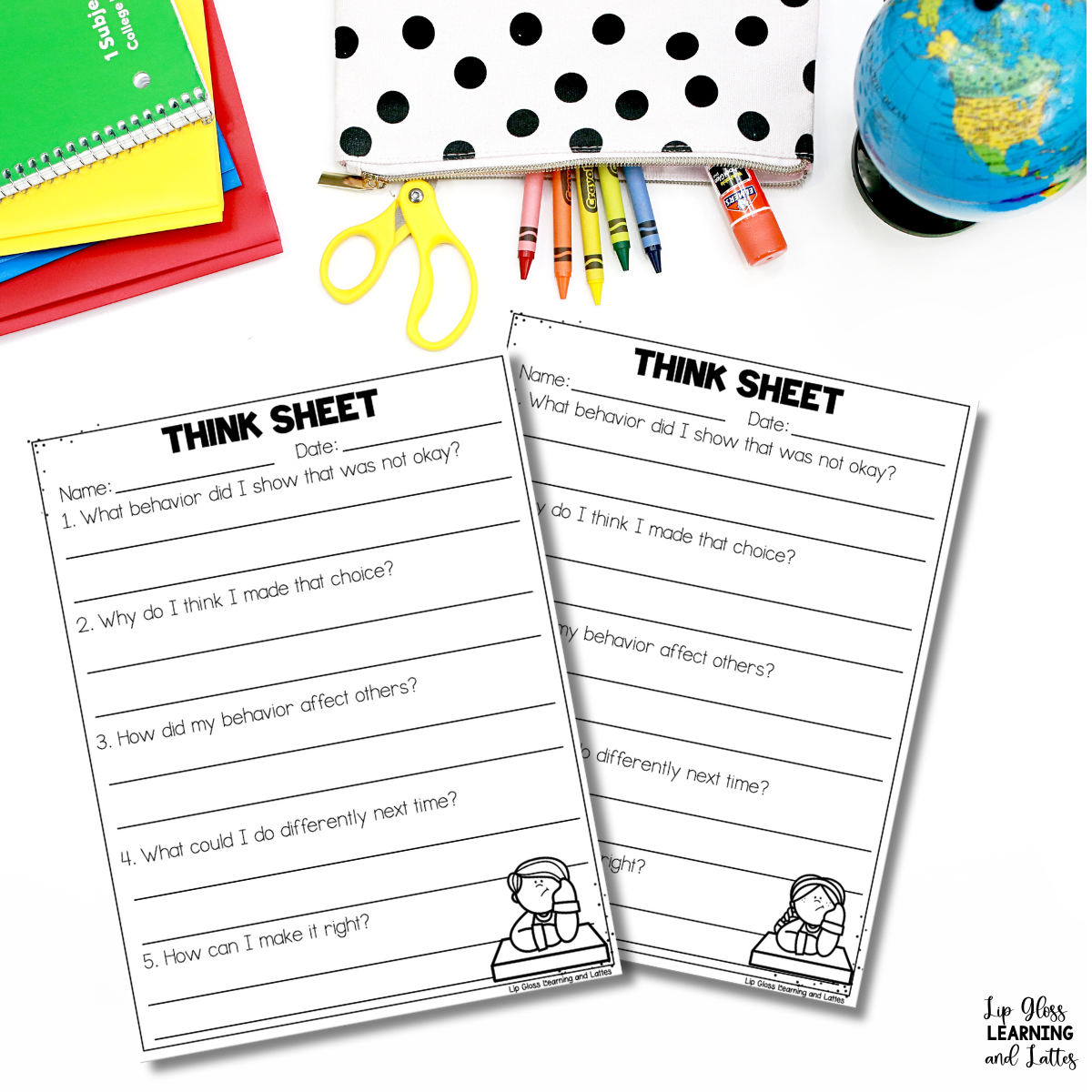 Student behavior reflection sheets and think sheets. 